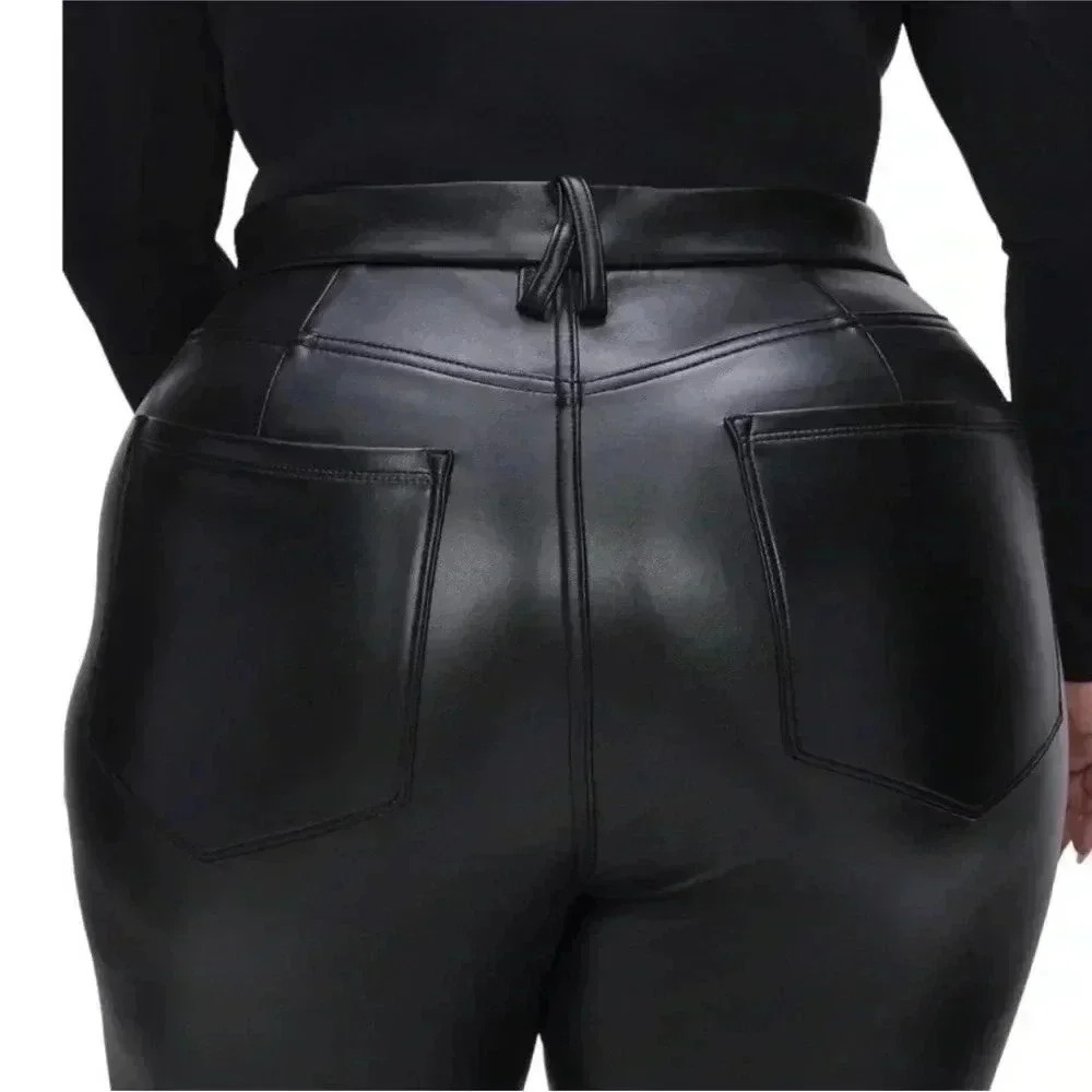 Good American Better Than Leather Pants Faux Leather Black Straight Leg Sz 16 - Picture 5 of 12